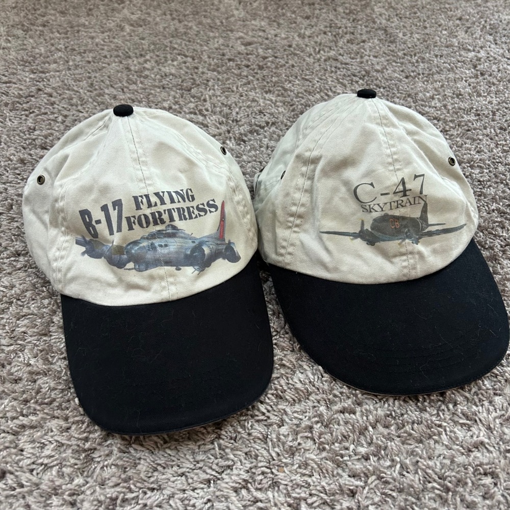 Anvil B-17 Flying Fortress C-47 Skytrain Airplane Tan Black Baseball Cap set lot